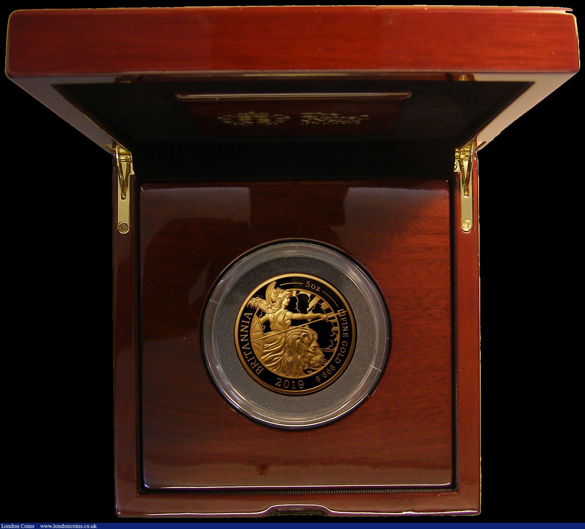 London Coins : A167 : Lot 44 : Five Hundred Pounds 2019  Britannia - The Spirit of a Nation 5oz. .999 Gold Proof FDC , comes in the...