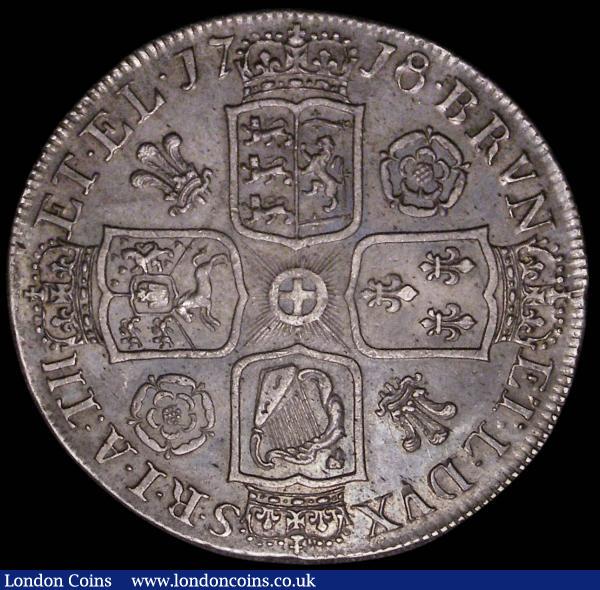Crown 1718  8 over 6 Roses and Plumes QUINTO, ESC 111A, Bull 1542 NEF attractively toned with minor adjustment lines, Ex-London Coins Auction A155 Andrew Howells Collection, Lot 568  : English Coins : Auction 167 : Lot 464