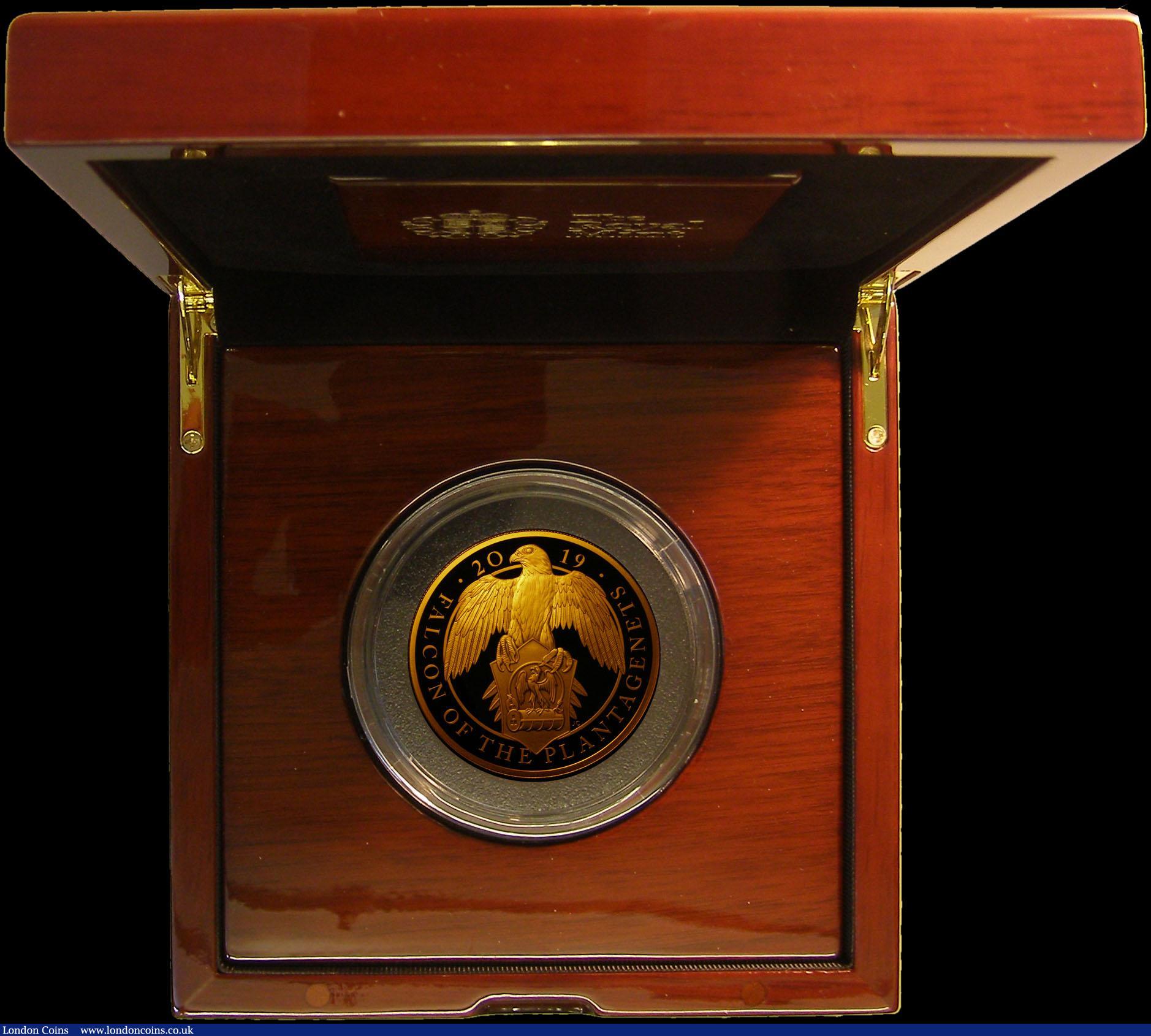 London Coins : A167 : Lot 48 : Five Hundred Pounds 2019 Queen's Beasts - Falcon of the Plantagenets 5oz. Gold Proof FDC in the...