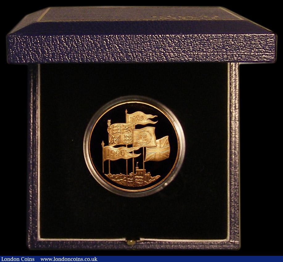 London Coins : A167 : Lot 49 : Five Pound Crown 1996 Queen Elizabeth II 70th Birthday Gold Proof S.L3 FDC in the Royal Mint box of ...