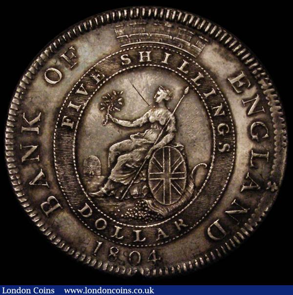 Dollar Bank of England 1804 Obverse A, Reverse 2, ESC 144, Bull 1925 EF and retaining much original brilliance, unusual to be struck on a Spanish Mint Dollar with much of the underlying HISPANIARUM undertype visible : English Coins : Auction 167 : Lot 505