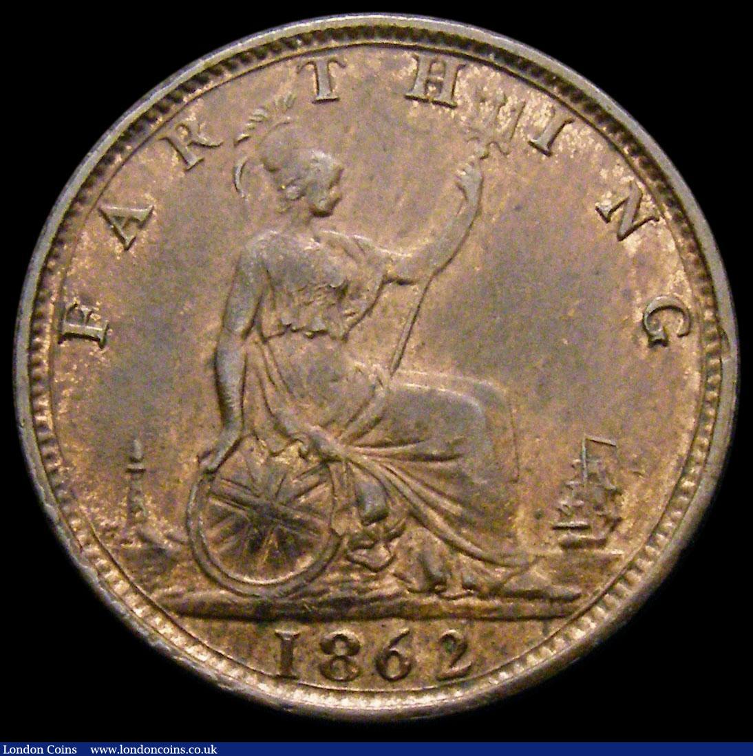 London Coins : A167 : Lot 533 : Farthing 1862 Fat 8 in date, NEF and a very rare type, unlisted by Freeman or Peck, but listed as a ...