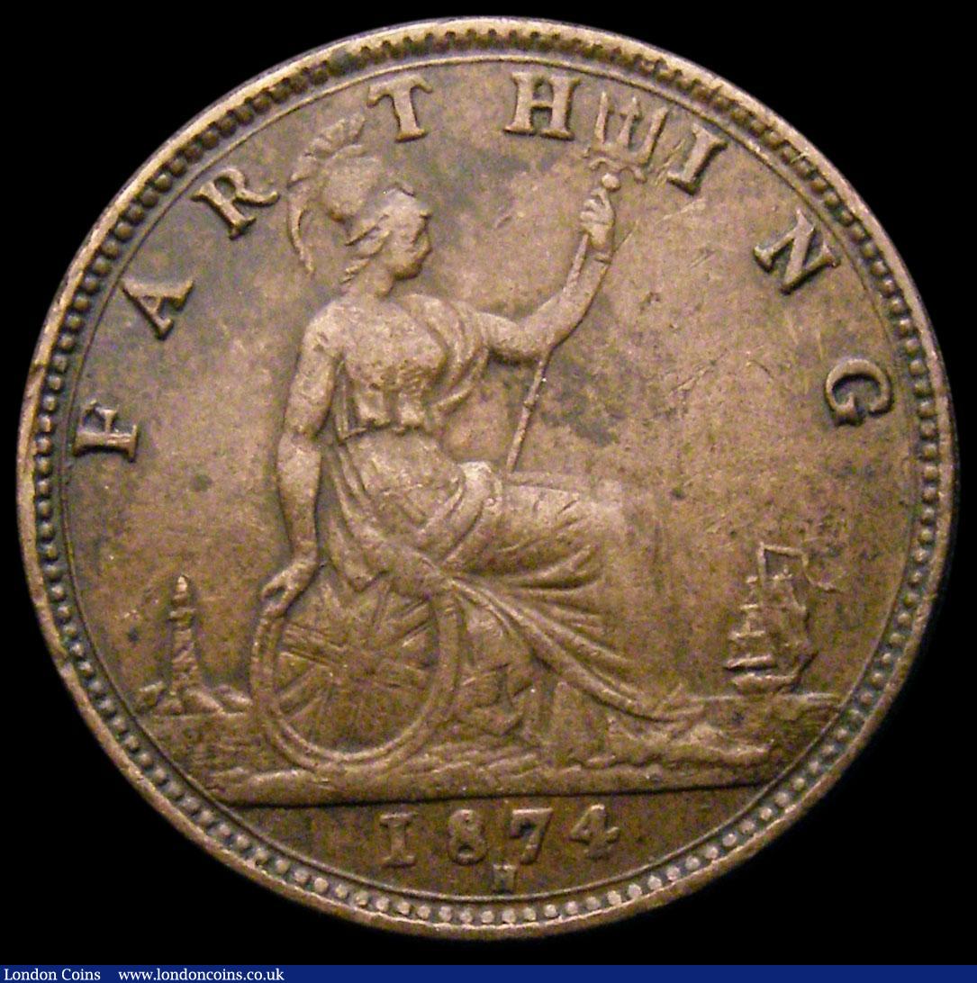 London Coins : A167 : Lot 534 : Farthing 1874H Freeman 527 dies 4+C VF a very rare type, we note the Cooke Collection coin was only ...