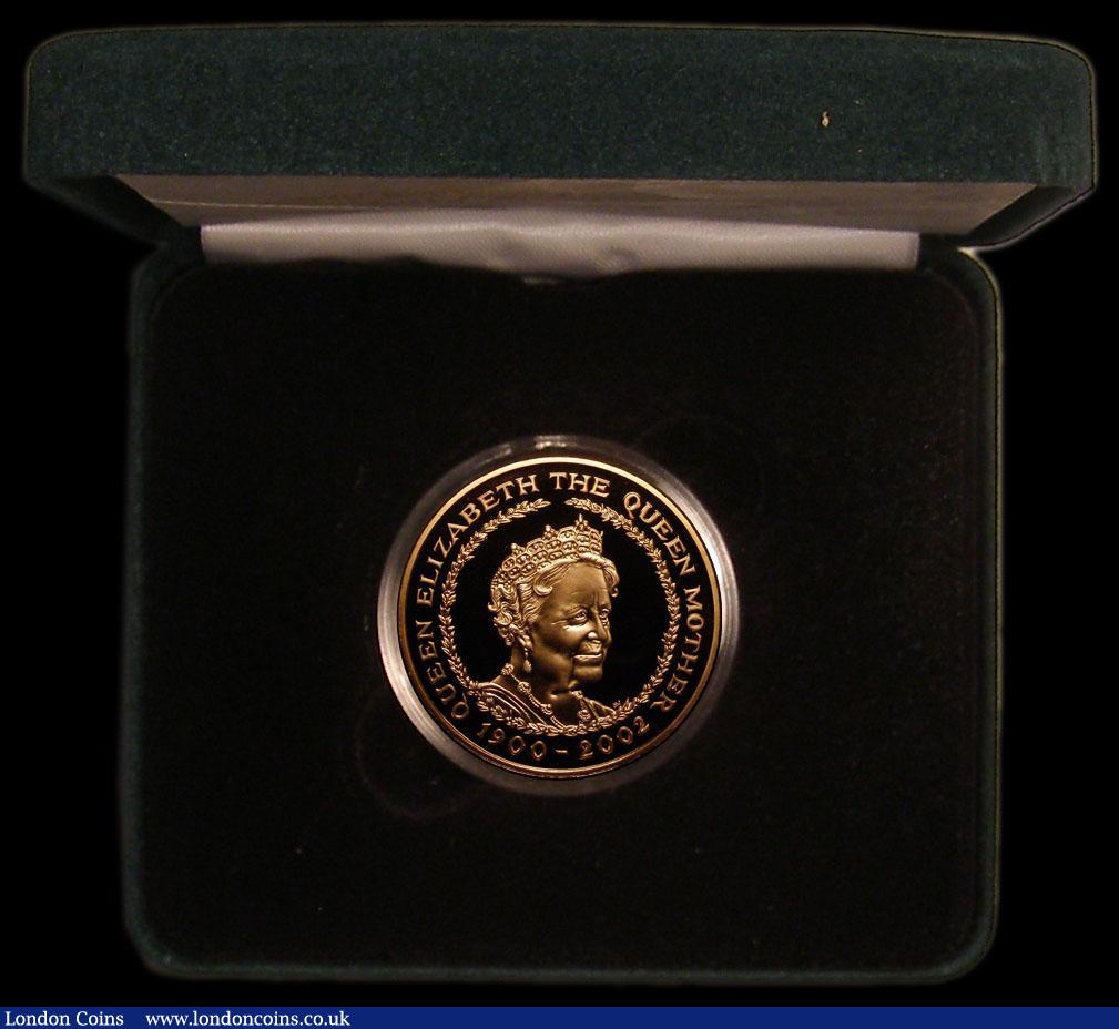 London Coins : A167 : Lot 55 : Five Pound Crown 2002 Queen Mother Memorial Gold Proof S.L11 FDC in the Royal Mint box of issue with...