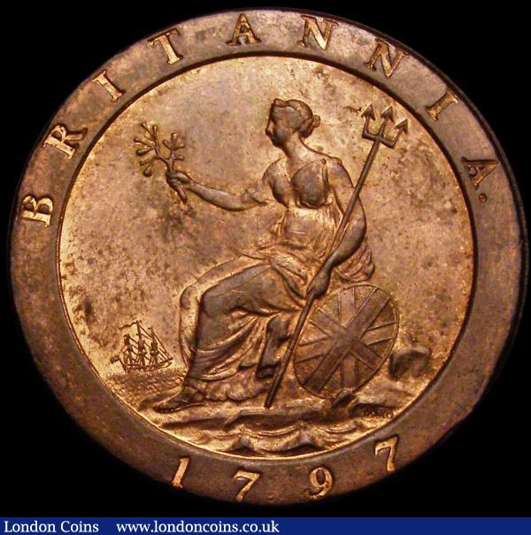 Penny 1797 10 Leaves Peck 1132 UNC with light cabinet friction and around 40% lustre, these extremely difficult to find in lustrous state : English Coins : Auction 167 : Lot 855