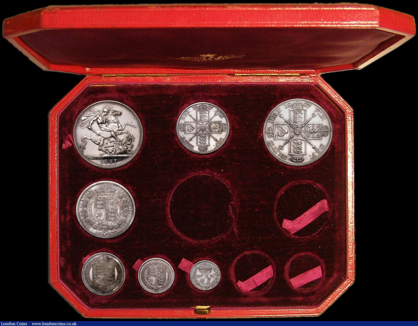London Coins : A167 : Lot 91 : Proof Set 1887 (7 coins) Silver Set Crown, Double Florin (Arabic 1), Halfcrown, Florin, Shilling, Si...