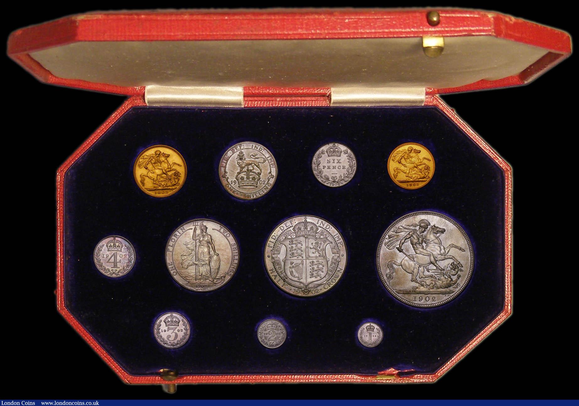 London Coins : A167 : Lot 92 : Proof Set 1902 (11 coins) Sovereign to Maundy Penny nFDC to FDC, the Half Sovereign with a small are...