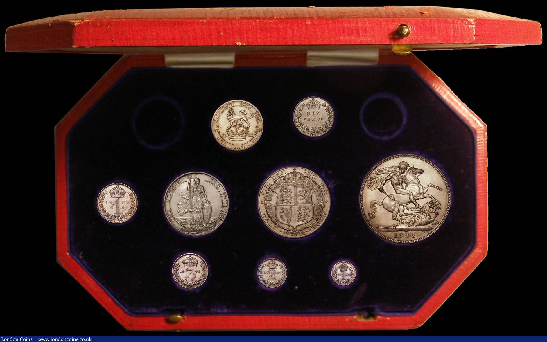 London Coins : A167 : Lot 96 : Proof Set 1902 Silver Set (9 coins) Crown, Halfcrowm, Florin, Shilling, Sixpence and Maundy Set nFDC...