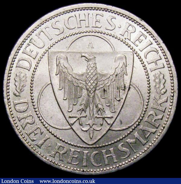 Germany - Weimar Republic 3 Reichsmarks 1930A Liberation of the Rhineland KM#70 UNC or near so with minor contact marks : World Coins : Auction 168 : Lot 2016