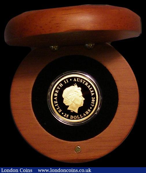 Australia Gold $25 Sovereign 2017 Perth Mint, Proof FDC in the Perth Mint round wooden box with certificate : World Cased : Auction 168 : Lot 646