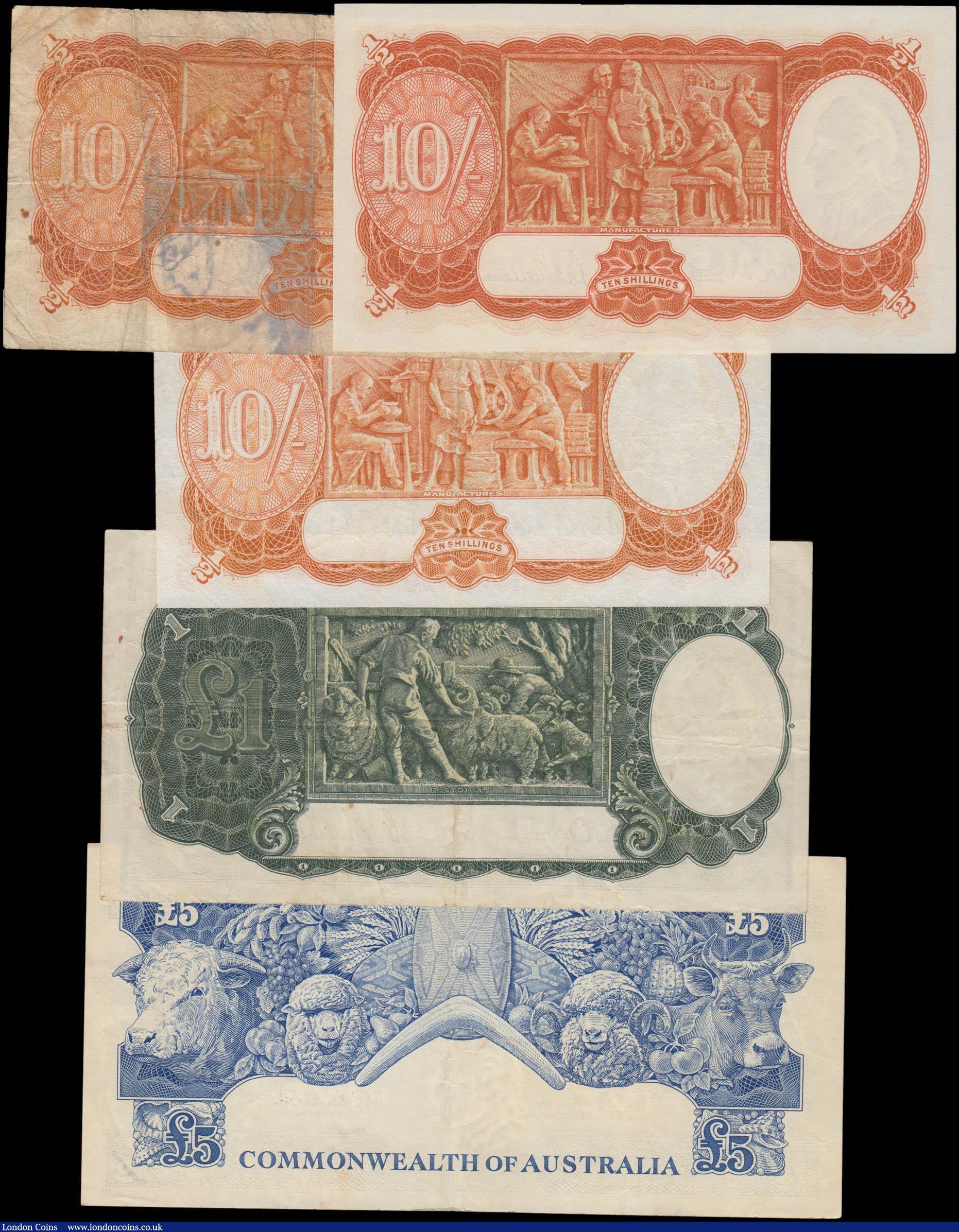 London Coins : A168 : Lot 105 : Australia (5) in various grades aVF/VF to EF comprising Commonwealth Bank ND (1938-1952) "Georg...