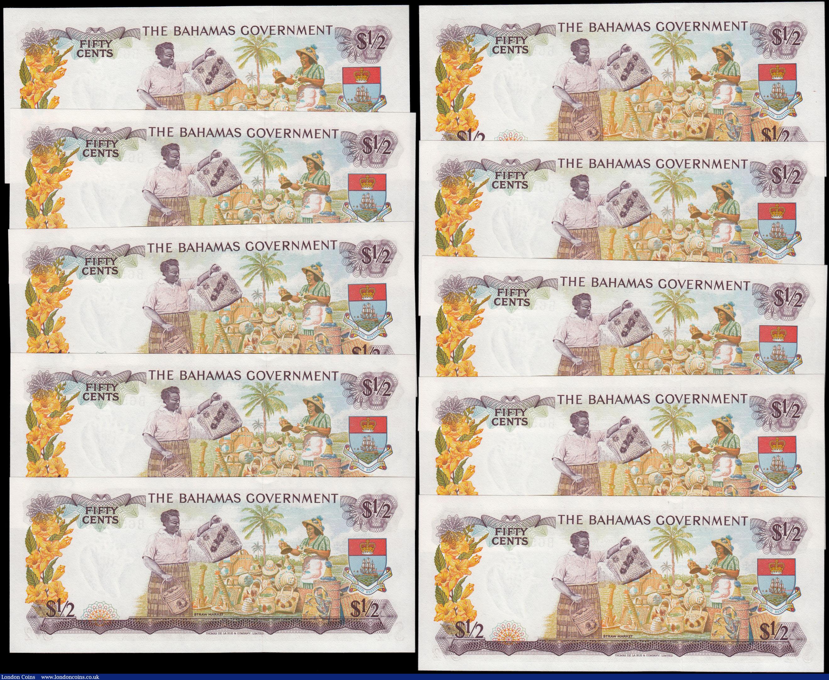 London Coins : A168 : Lot 115 : Bahamas Government 50 Cents (Half Dollar) Pick 17a Law of 1965 signatures Sands & Higgs (10) all...