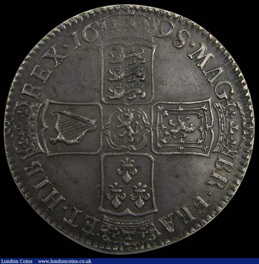London Coins : A168 : Lot 1326 : Halfcrown 1698 DECIMO ESC 554, Bull 1034, GEF with grey tone, in an LCGS holder and graded LCGS 75, ...
