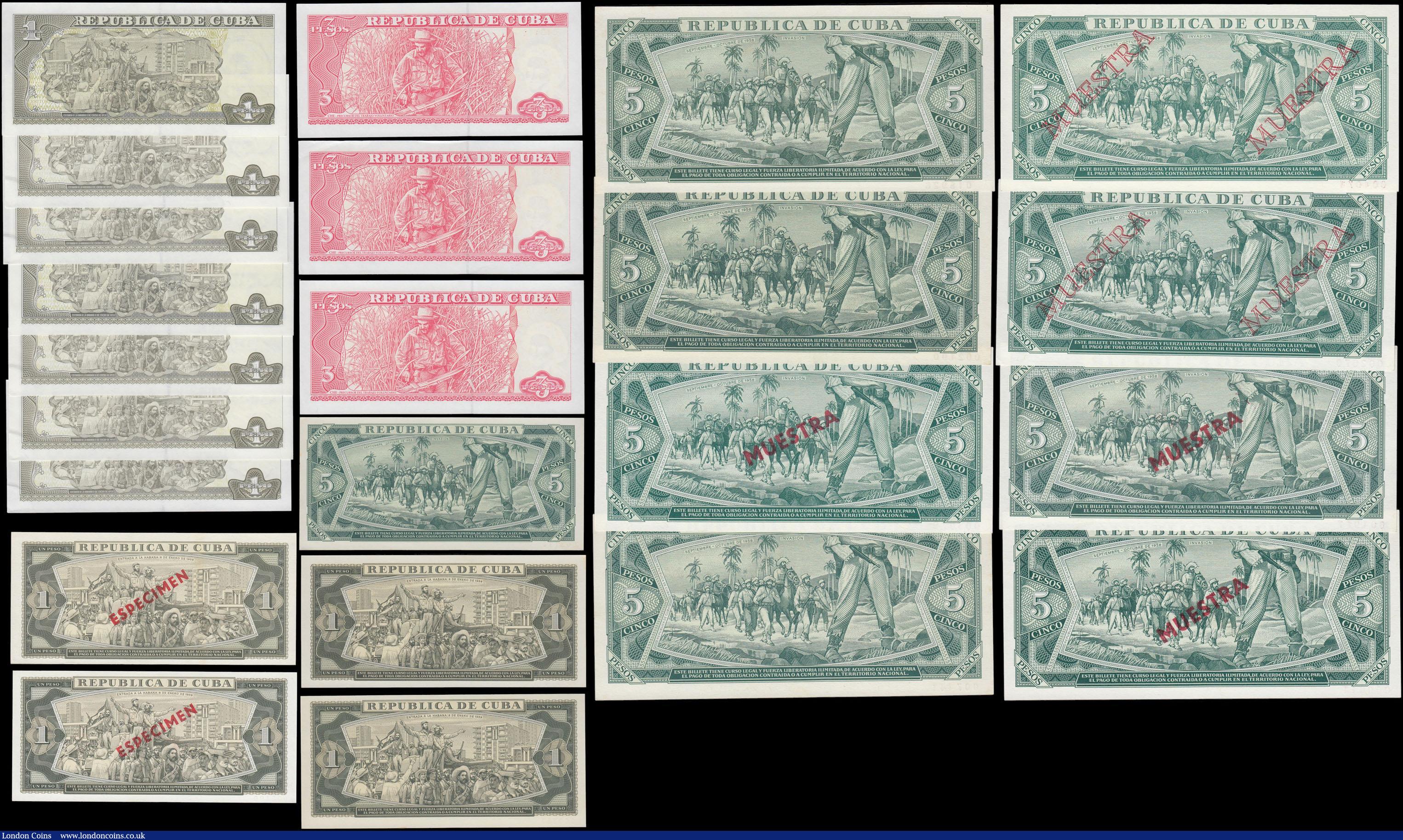 London Coins : A168 : Lot 133 : Cuba including Specimen notes (23) all in very high grades GEF to UNC comprising 1 and 5 Pesos Speci...