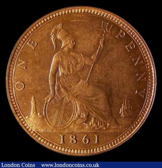 London Coins : A168 : Lot 1444 : Penny 1861 Freeman 22 dies 4+D Choice UNC and almost fully lustrous, slightly subdued on the reverse...