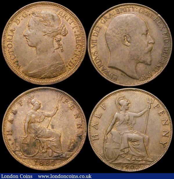 Halfpennies (5) 1862 UNC/AU and lustrous, 1885 EF, 1887 GEF, 1890 GEF and lustrous, 1902 Low Tide EF : English Bulk Lots : Auction 168 : Lot 1728