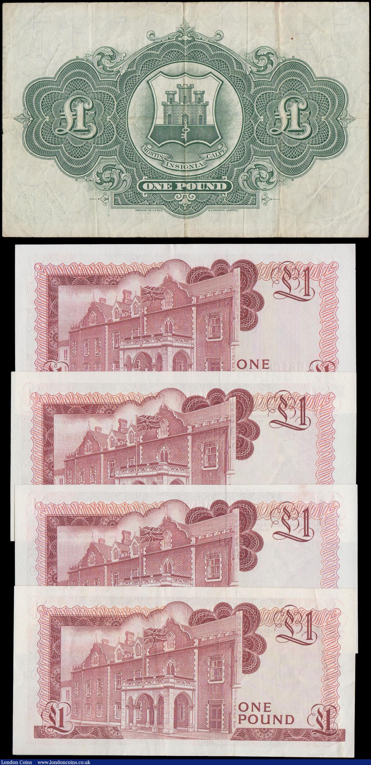 London Coins : A168 : Lot 187 : Gibraltar Government 1 Pounds 1960s and 80s issues (5) in VF-GVF and about UNC - UNC comprising a Sc...