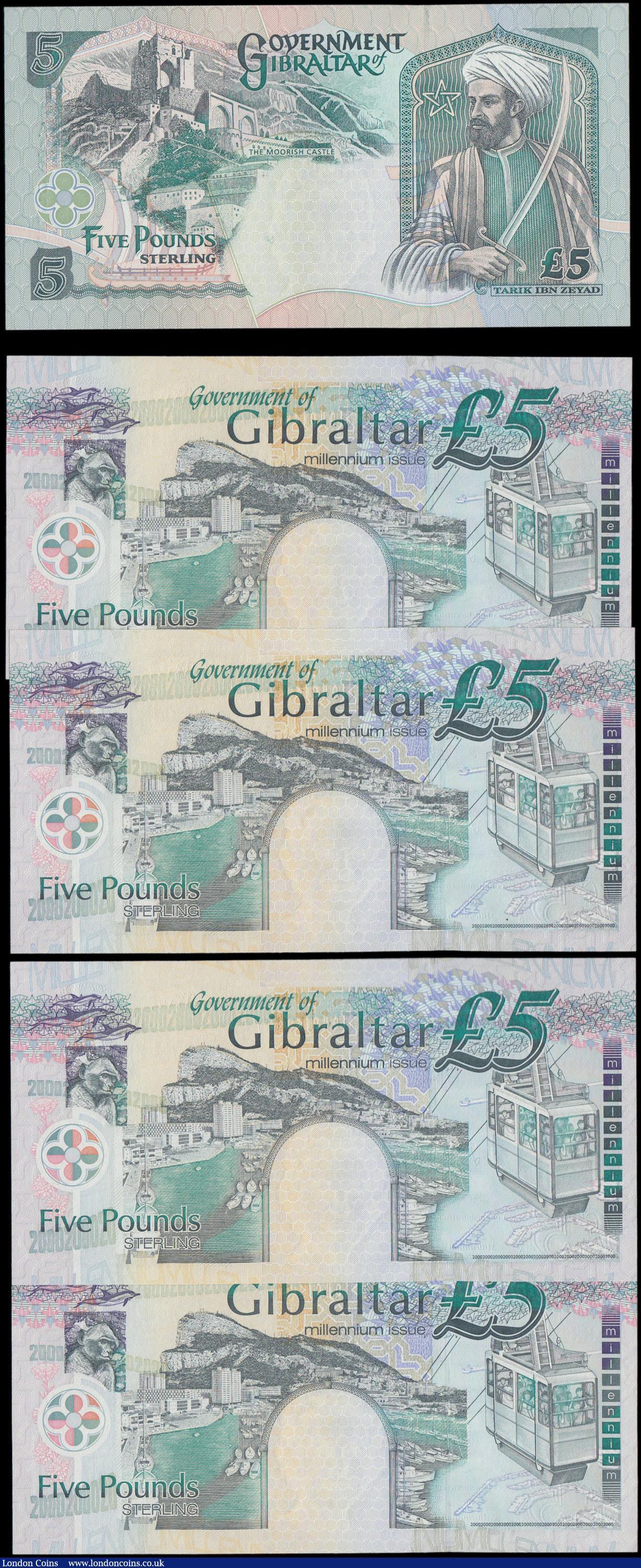 London Coins : A168 : Lot 190 : Gibraltar Government 5 Pounds H.M. Queen Elizabeth II 1995-2000 issues (5) all about UNC - UNC compr...