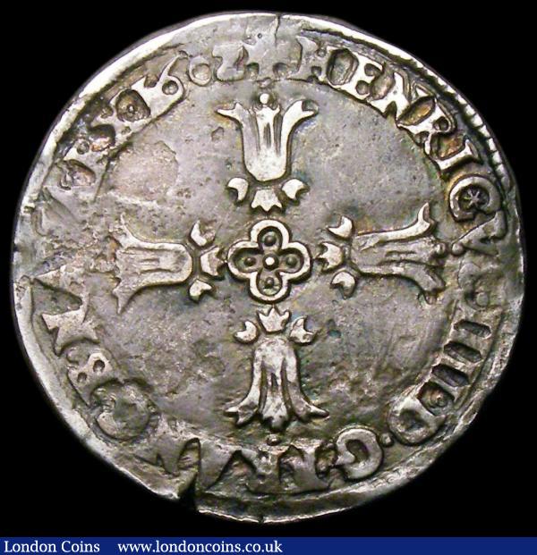 France Quarter Ecu 1602 mintmark I or L (unclear) Privy mark Acorn, Fine with grey tone, unlisted by Krause : World Coins : Auction 168 : Lot 2003