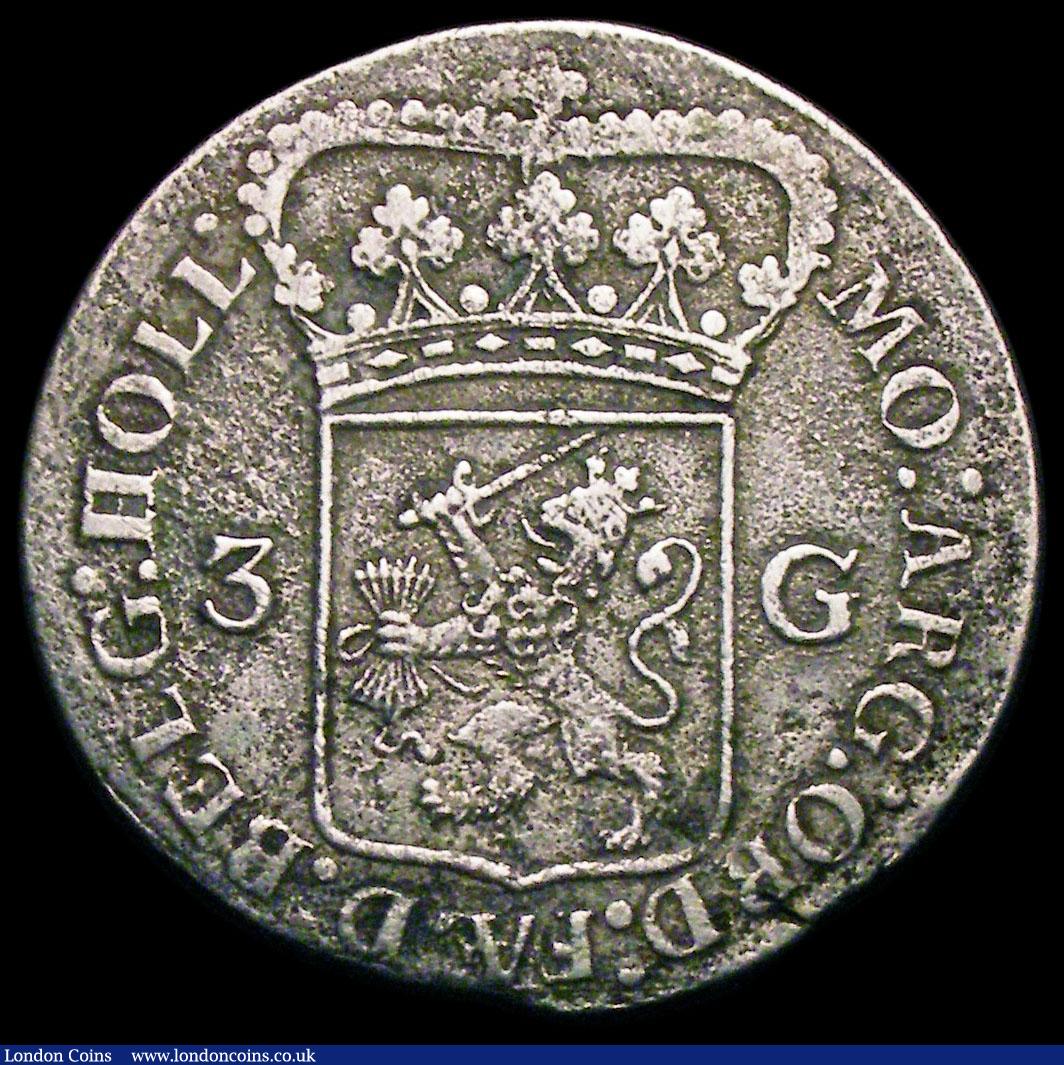 London Coins : A168 : Lot 2051 : Netherlands - Batavian Republic 3 Gulden 1796 Holland KM#9.2 Fine with the appearance of having been...