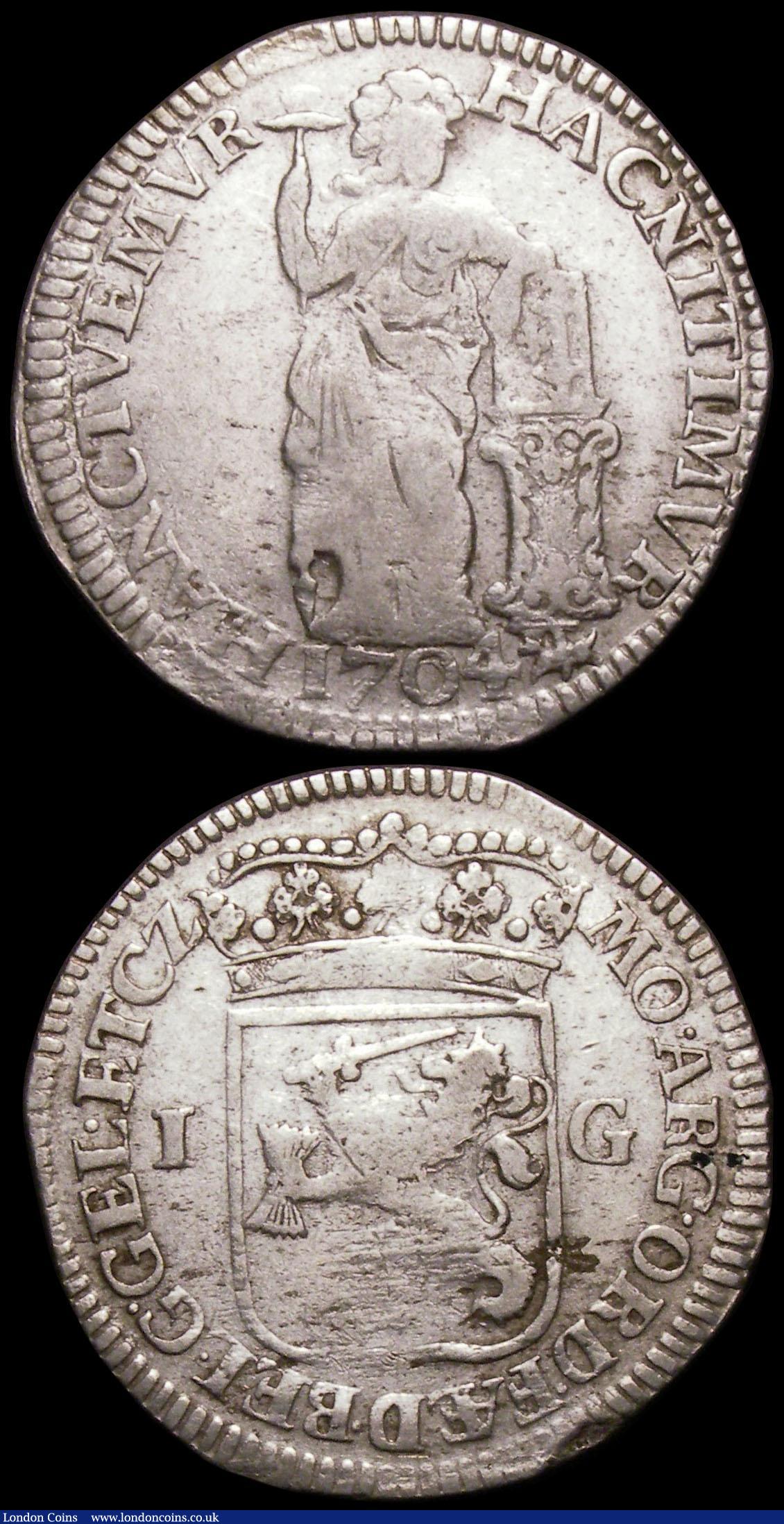 London Coins : A168 : Lot 2052 : Netherlands - Gelderland Gulden (3) 1704 mintmark Knight on horse (previously KM#65.2 now unlisted) ...
