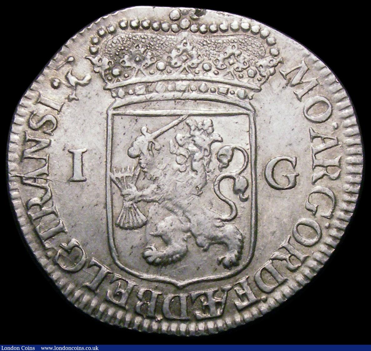 London Coins : A168 : Lot 2056 : Netherlands - Overijssel  Gulden 1737 KM#63.1 mintmark Crane About EF and lustrous, struck on a slig...