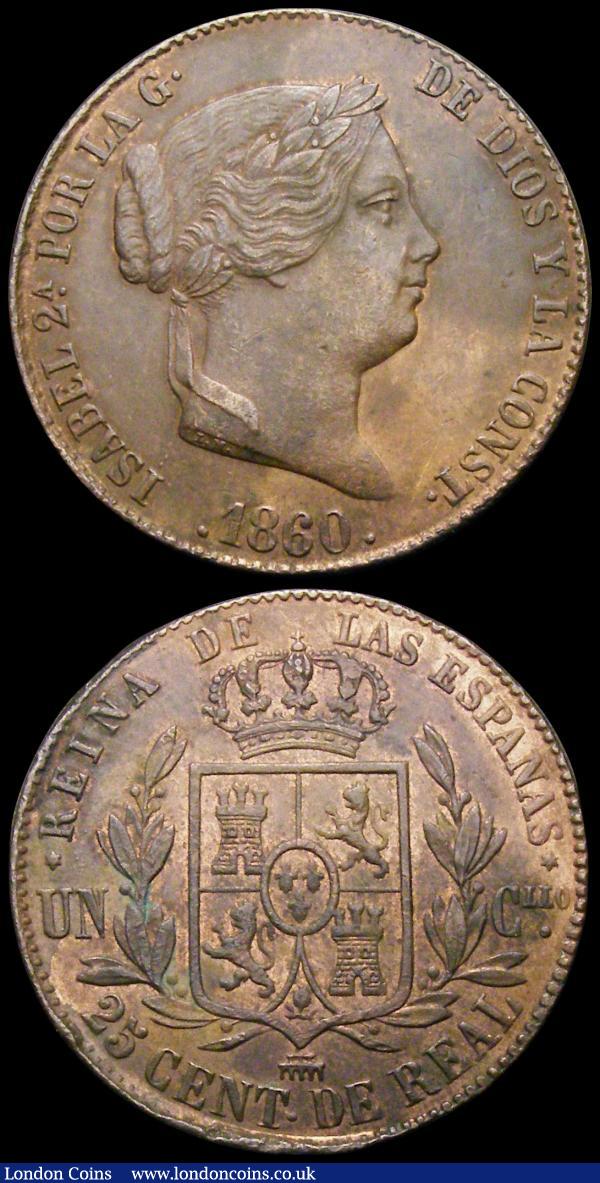 Spain (2) 25 Centimos 1860 mintmark Aqueduct, Segovia Mint, KM# GEF with some lustre, 10 Centimos 1879OM KM#675 NEF/EF : World Coins : Auction 168 : Lot 2088