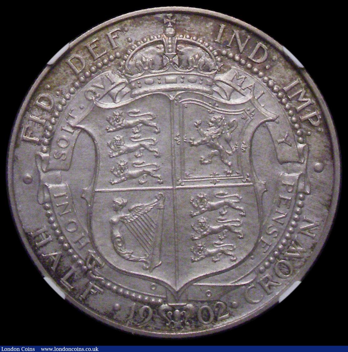 London Coins : A168 : Lot 2177 : Halfcrown 1902 Matt Proof ESC 747, Bull 3568 in an NGC holder and graded PF62 Matte, appears conserv...
