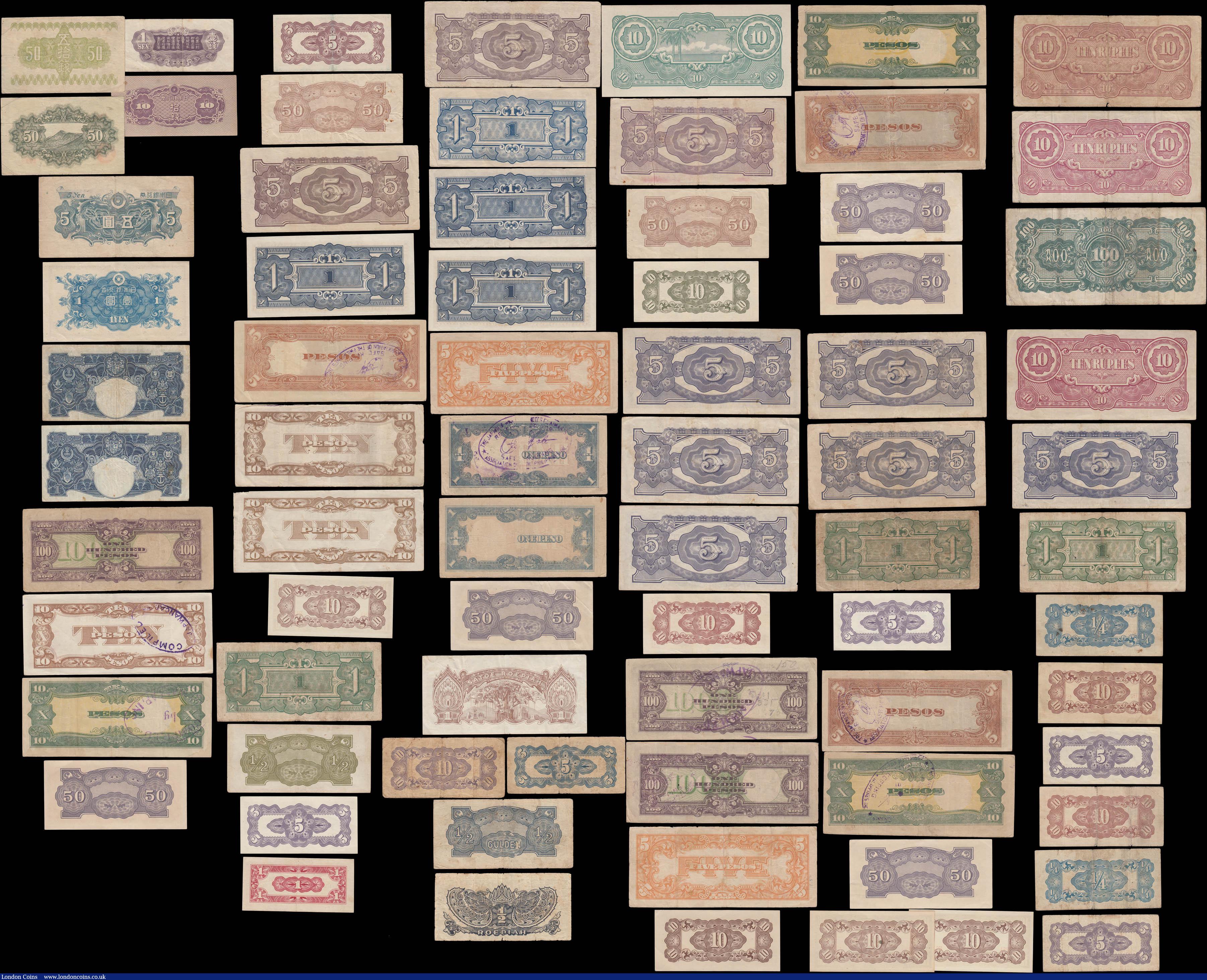 London Coins : A168 : Lot 218 : Japan & World War II Japanese occupation notes (73) in average VF or better including various de...