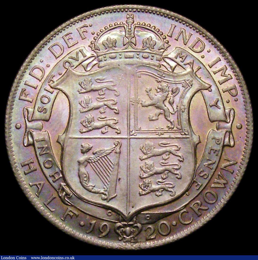 London Coins : A168 : Lot 2184 : Halfcrown 1920 ESC 767, Davies 1673, dies 1+B, GEF with a colourful pastel tone, a very rare die com...