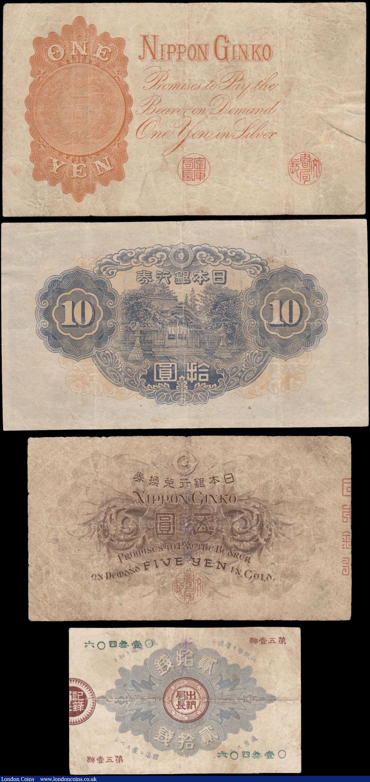 London Coins : A168 : Lot 219 : Japan (4) in various grades average F to about VF comprising some interesting notes as 20 Sen Pick 1...