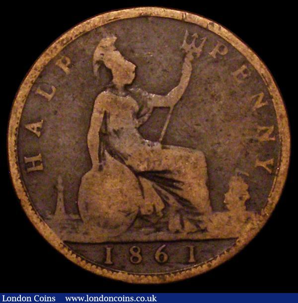 Halfpenny 1861 F over P in HALF thus appearing to read HALP, unlisted by Peck or Freeman, VG, normally only encountered in  very low grade, we note that the finest example we have offered of this very rare type was only Fine : English Coins : Auction 168 : Lot 2206