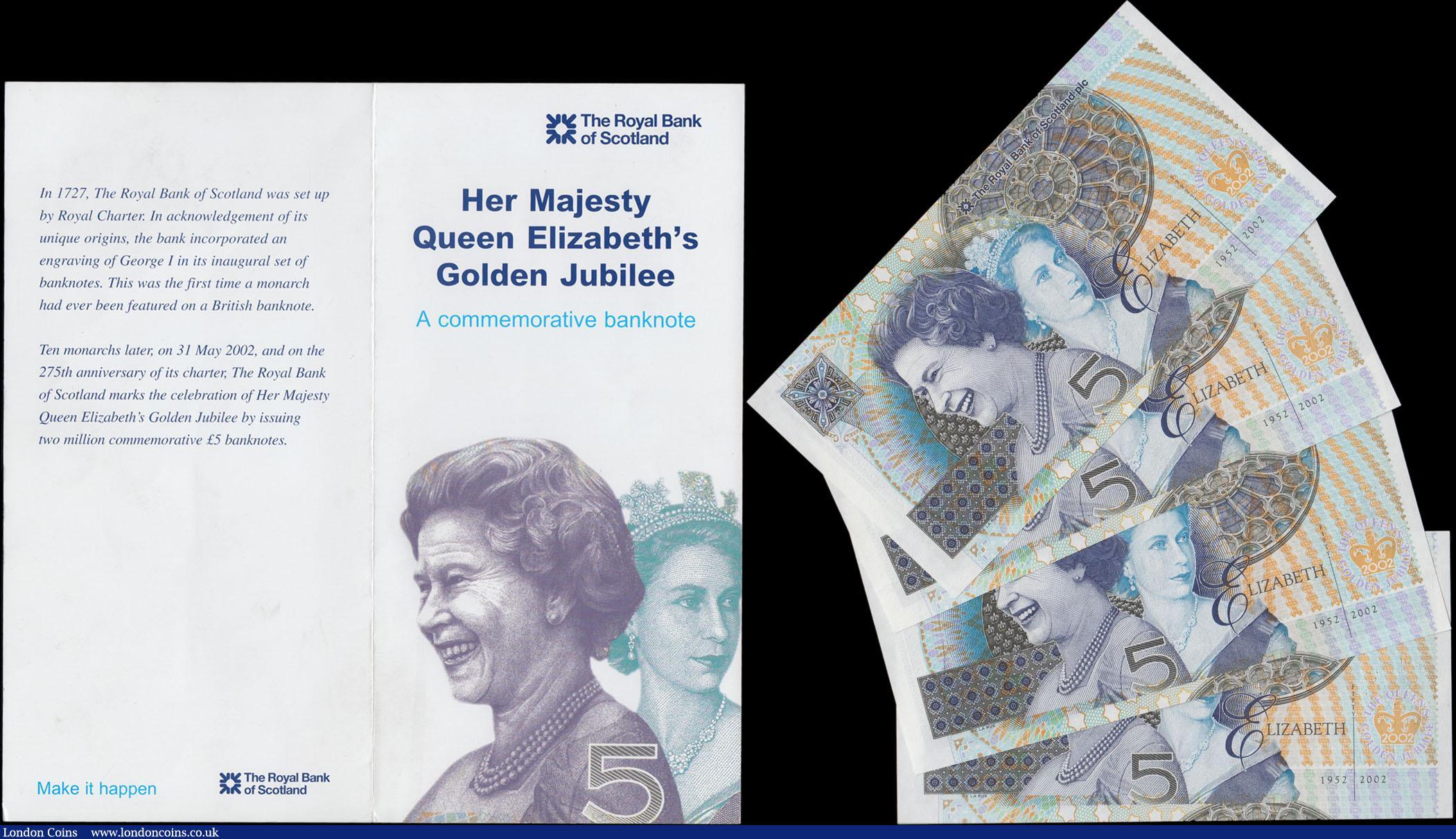 London Coins : A168 : Lot 259 : Royal Bank of Scotland plc 5 Pounds Queen Elizabeth II Golden Jubilee (1952-2002) Commemorative issu...