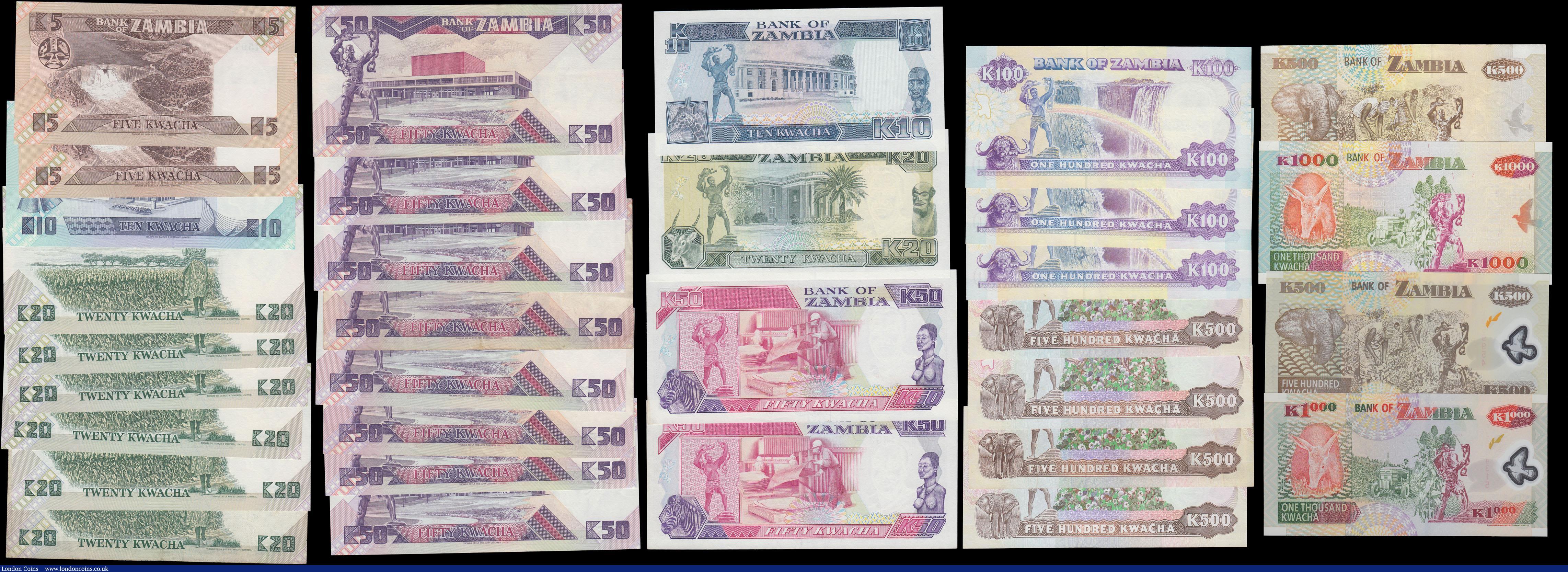 London Coins : A168 : Lot 324 : Zambia (32) mostly UNC includes a few VF-GVF and EF examples and a variety of signature types and de...