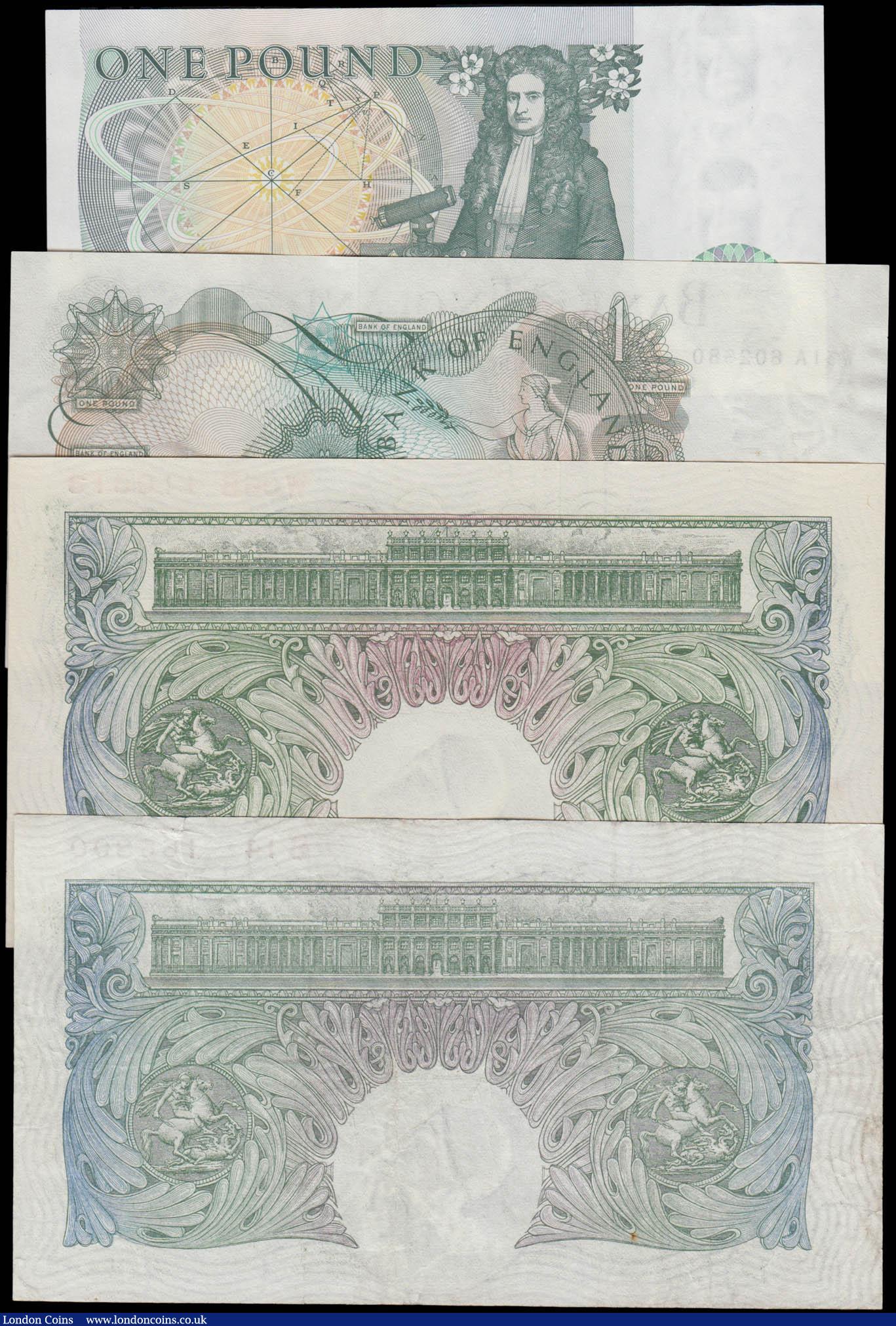 London Coins : A168 : Lot 33 : Bank of England 1 Pounds different designs from various cashiers (4) in VF to UNC comprising a Scarc...