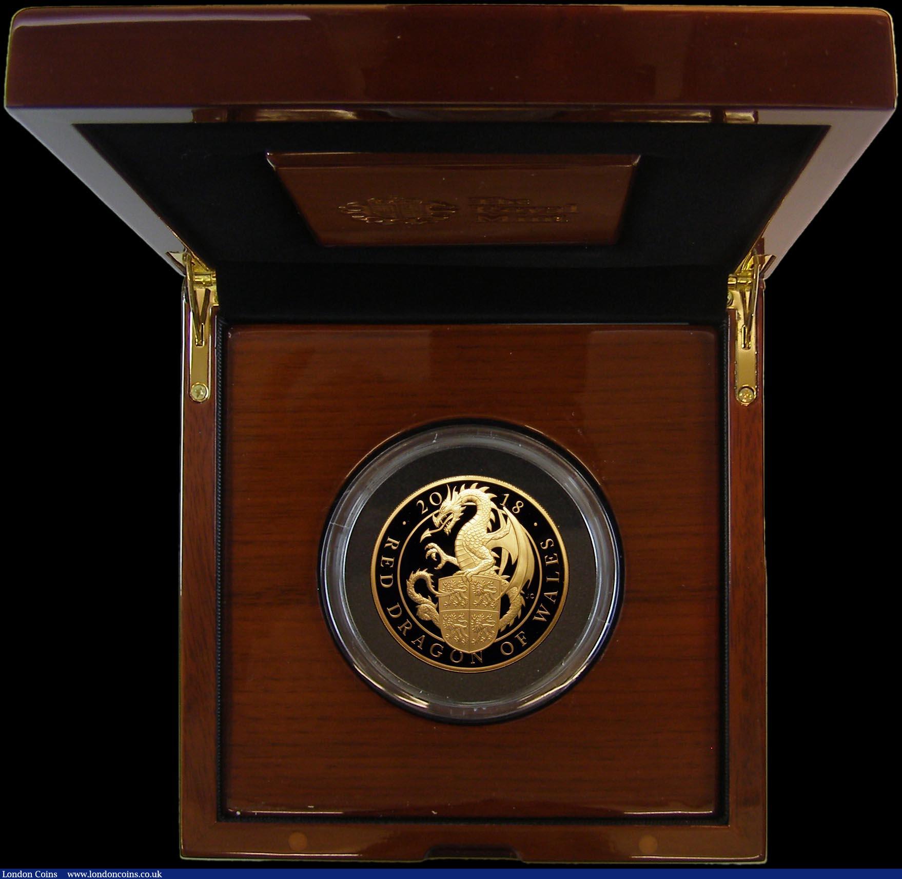 London Coins : A168 : Lot 396 : Five Hundred Pounds 2018 Queen's Beasts - The Red Dragon of Wales 5oz. Gold Proof S.QCH3 FDC in...
