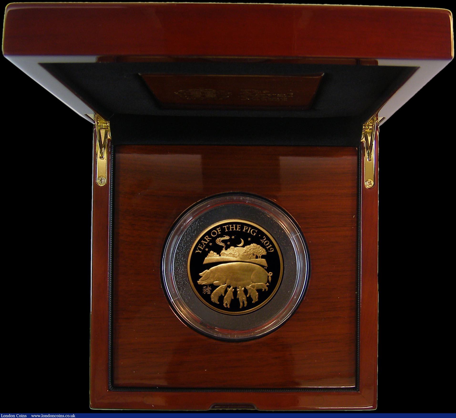 London Coins : A168 : Lot 398 : Five Hundred Pounds 2019 Chinese Lunar Year of the Pig - Shengxiao Collection, 5oz. Gold Proof FDC i...