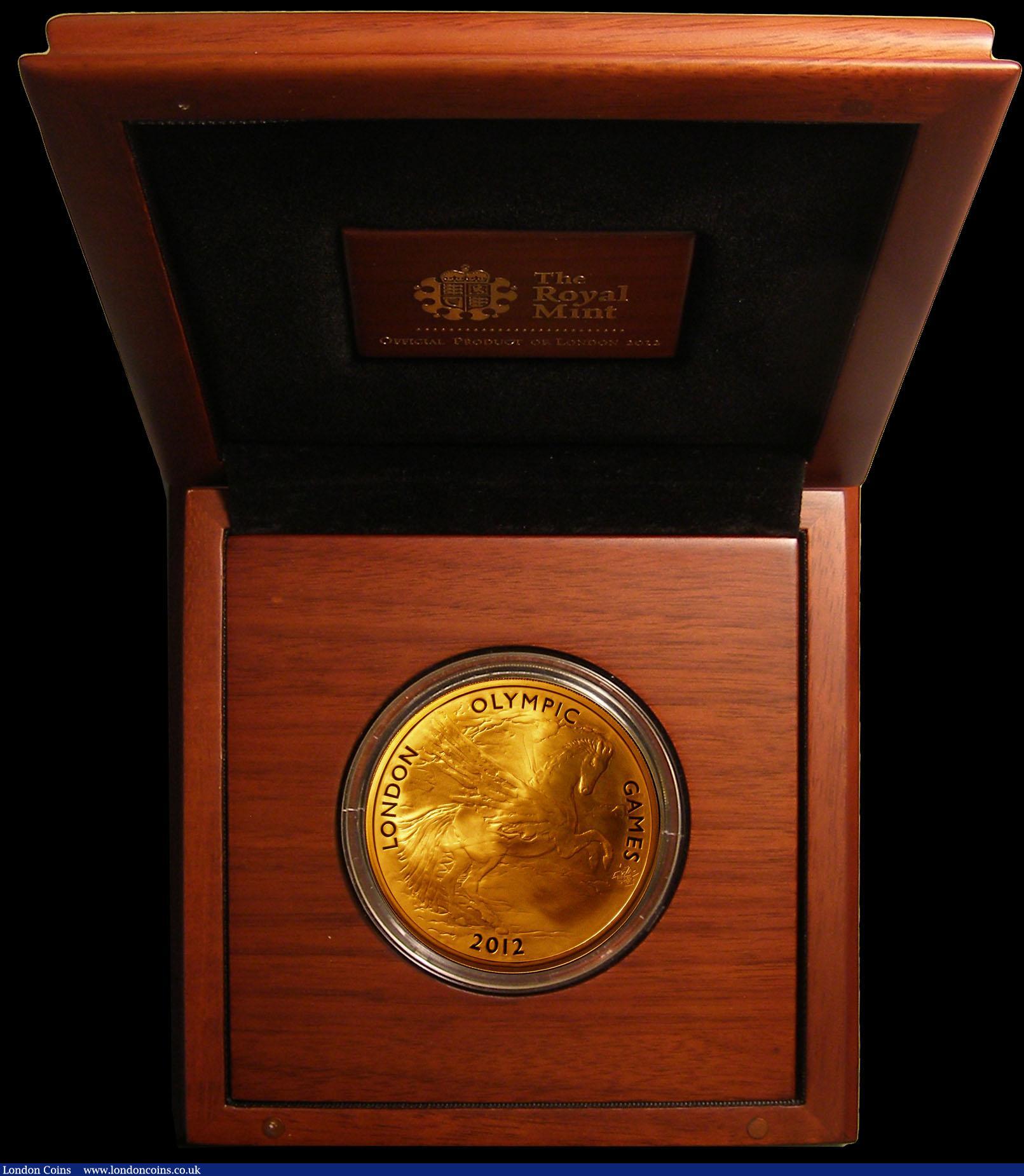 London Coins : A168 : Lot 560 : Ten Pounds 2012 London Olympic Games 5oz. Gold Proof, Reverse: Pegasus the winged horse, with a sati...