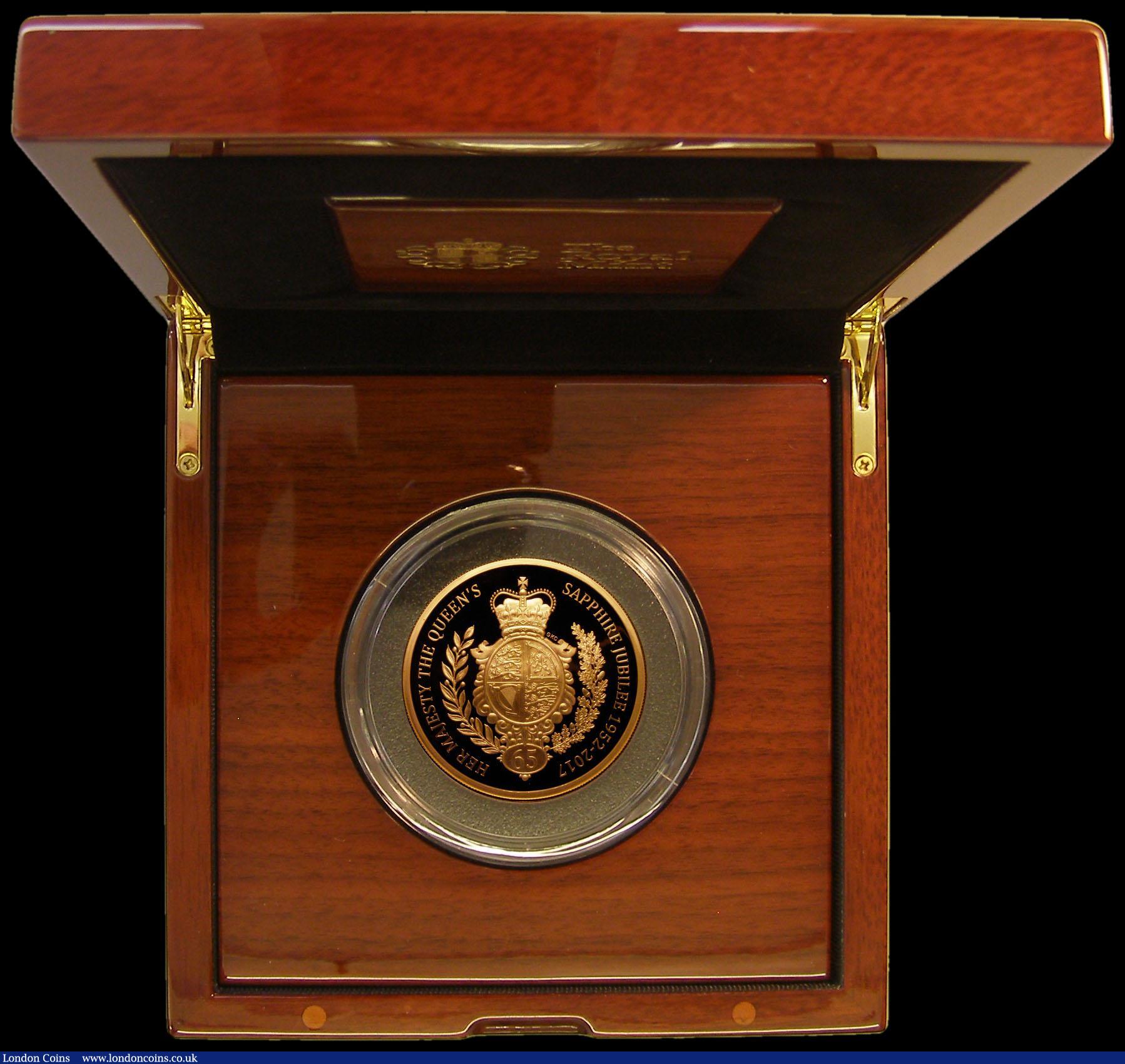 London Coins : A168 : Lot 569 : Ten Pounds 2017 Queen Elizabeth II Sapphire Jubilee 5oz. Gold Proof S.M9 FDC in the Royal Mint box o...