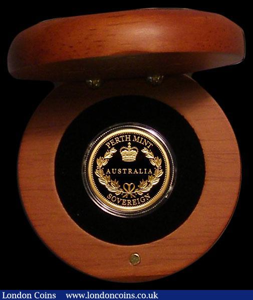 Australia Gold $25 Sovereign 2017 Perth Mint, Proof FDC in the Perth Mint round wooden box with certificate : World Cased : Auction 168 : Lot 646