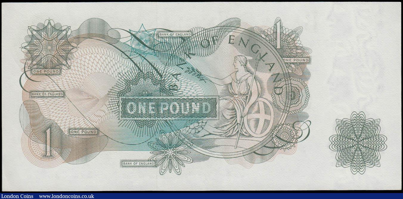 London Coins : A168 : Lot 67 : One Pound Page QE2 portrait & seated Britannia B302 Replacement issue 1967 serial number M27R 35...