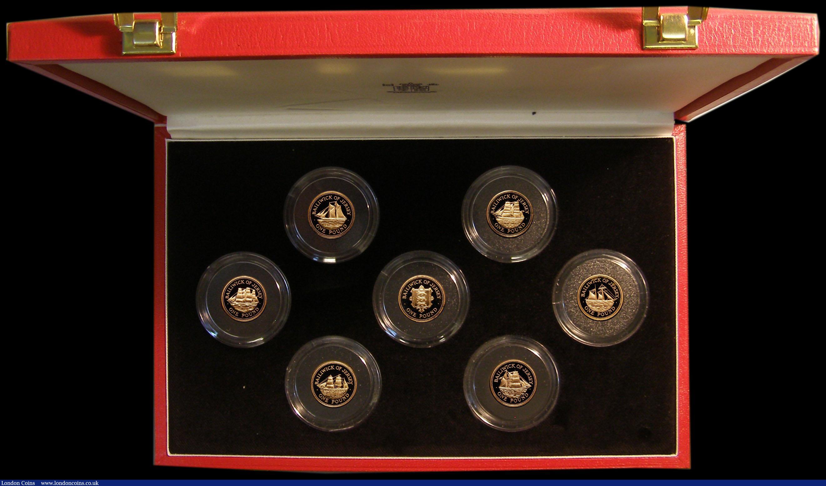 London Coins : A168 : Lot 691 : Jersey The Shipbuilding Series 1991-1994 One Pound a seven-coin set in Gold Proof aFDC (a few brown ...
