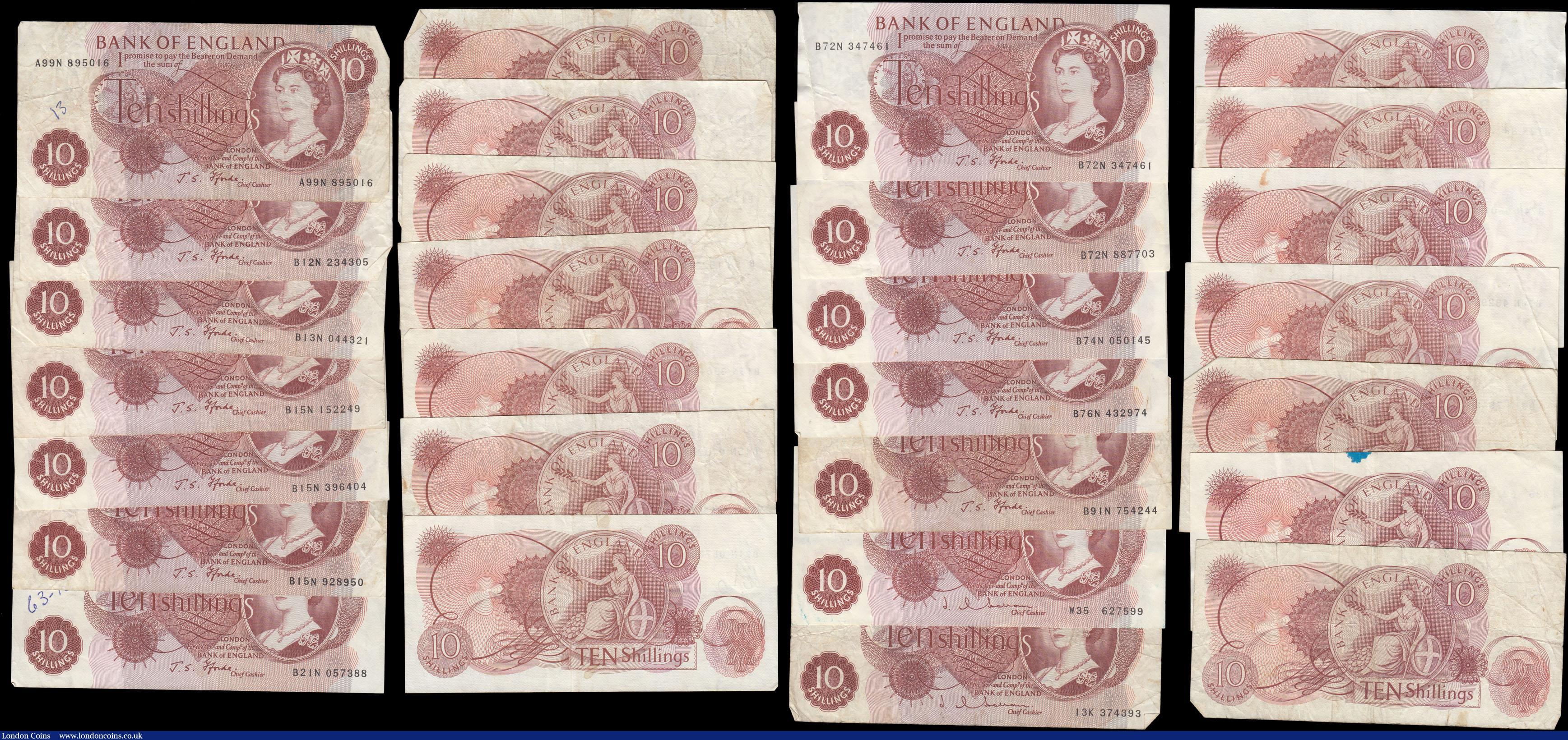 London Coins : A168 : Lot 70 : Ten Shillings QE2 portrait & seated Britannia issues mostly Fforde includes some Hollom circa 19...