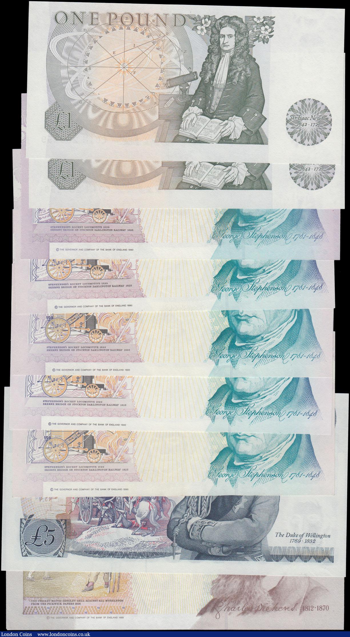 London Coins : A168 : Lot 74 : Bank of England 1, 5 and 10 Pounds Page, Gill and Kentfield (9) all in very high grades about UNC - ...