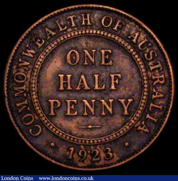 Australia Halfpenny 1923 KM#22 Good Fine showing partial centre diamond, the surfaces with some dark tone and residual dirt, the key date in the series. Note: Dies dated 1922 were used to produce the vast majority of the quoted 1,113,000 mintage, leaving only a small percentage of the mintage dated 1923. : World Coins : Auction 168 : Lot 750