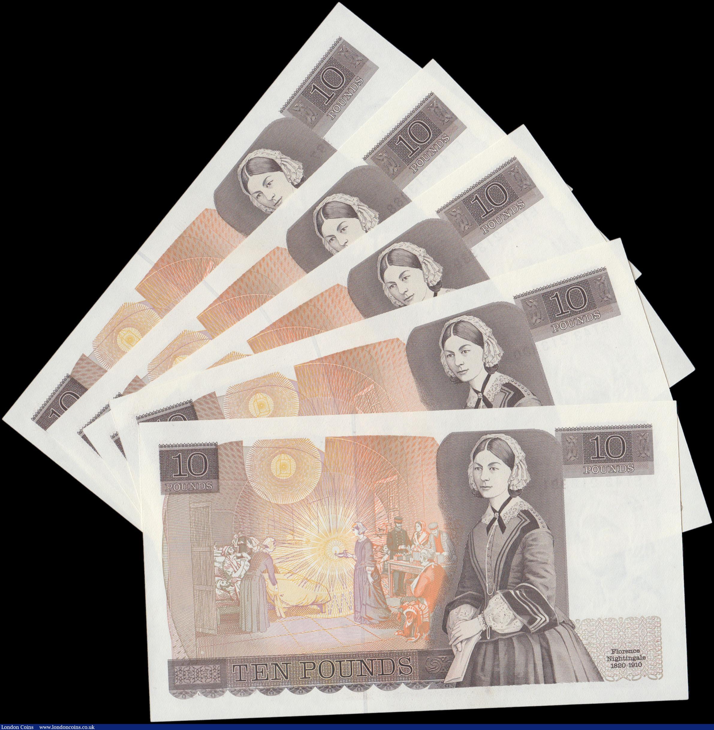 London Coins : A168 : Lot 77 : 10 Pounds Gill QE2 pictorial & Florence Nightingale B354 L (Lithography) Reverse issue 1988 (5) ...