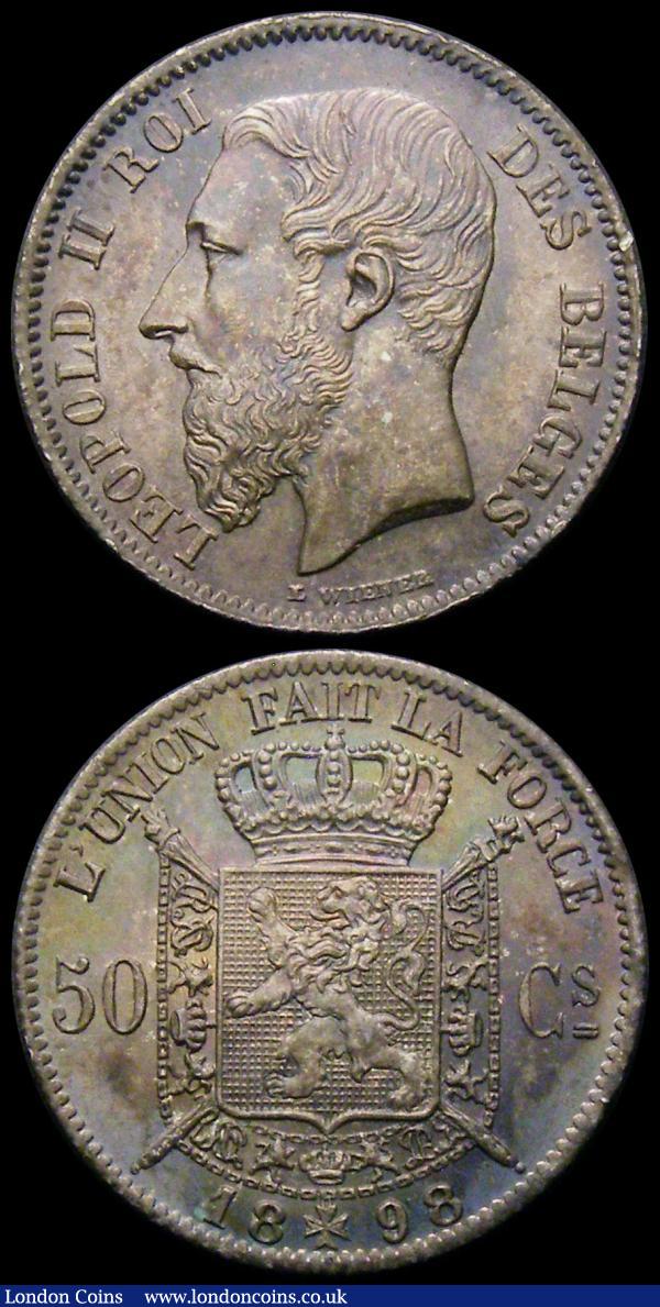 France 2 Francs 1866A KM#807.1 GEF/AU and attractively toned, Belgium 50 Centimes 1898 French Legend DES BELGES KM#26 Choice UNC with a deep and colourful tone : World Coins : Auction 168 : Lot 770