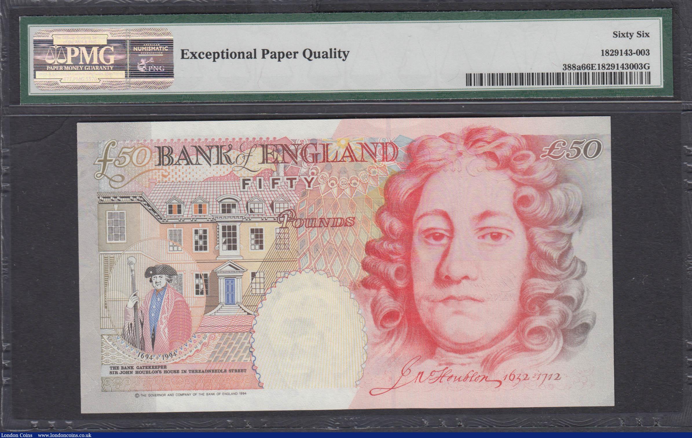 London Coins : A168 : Lot 82 : Fifty Pounds Kentfield QE2 & Sir John Houblon B377 Silver Foil Tudor Rose is...