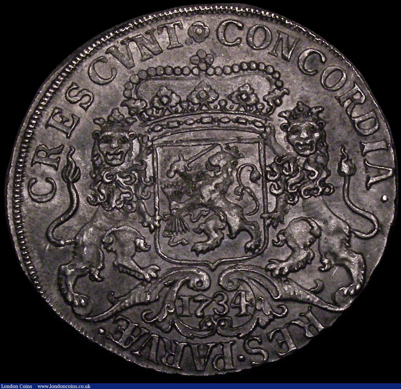 London Coins : A168 : Lot 826 : Netherlands - Overijssel Ducaton (Silver Rider) 1734 TRANSI legend, Crane mintmark, KM#80, Davenport...