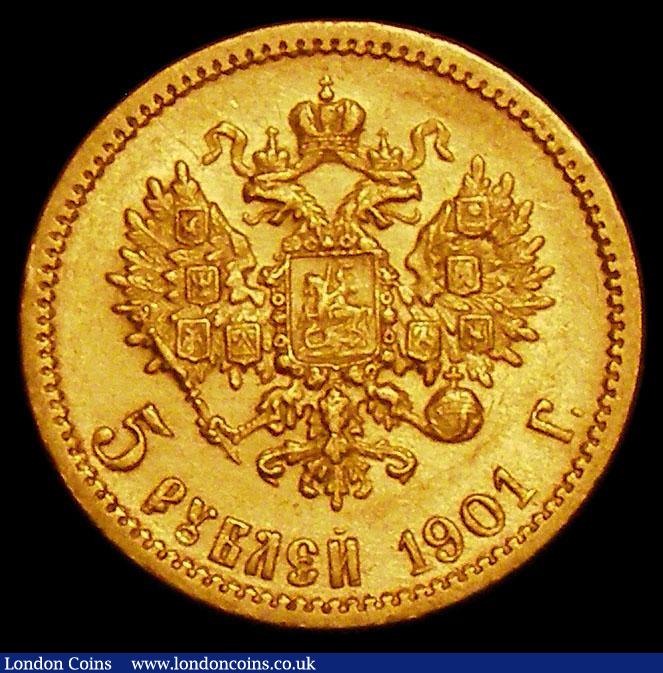 London Coins : A168 : Lot 838 : Russia 5 Roubles Gold 1901 ф3 Y#62 VF the reverse slightly better